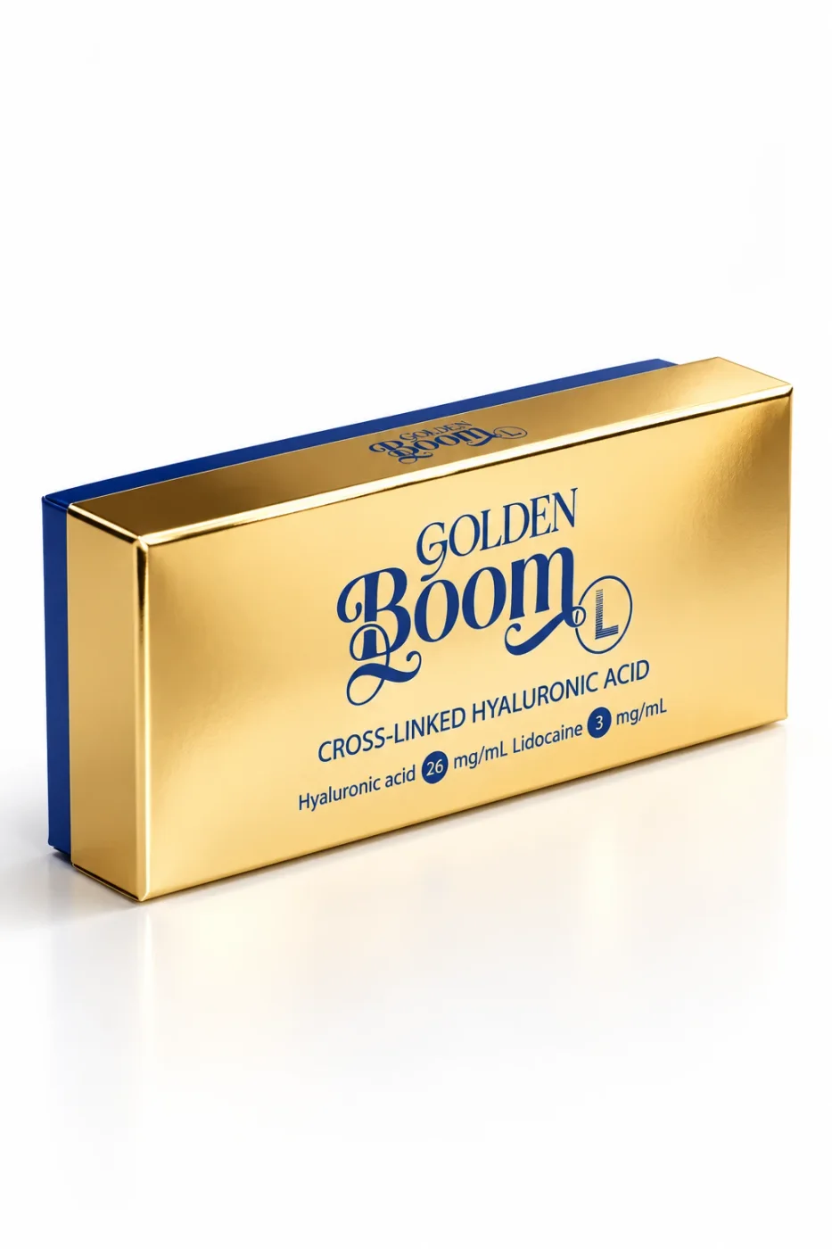 Golden Boom L cross-linked hyaluronic acid filler, gold box