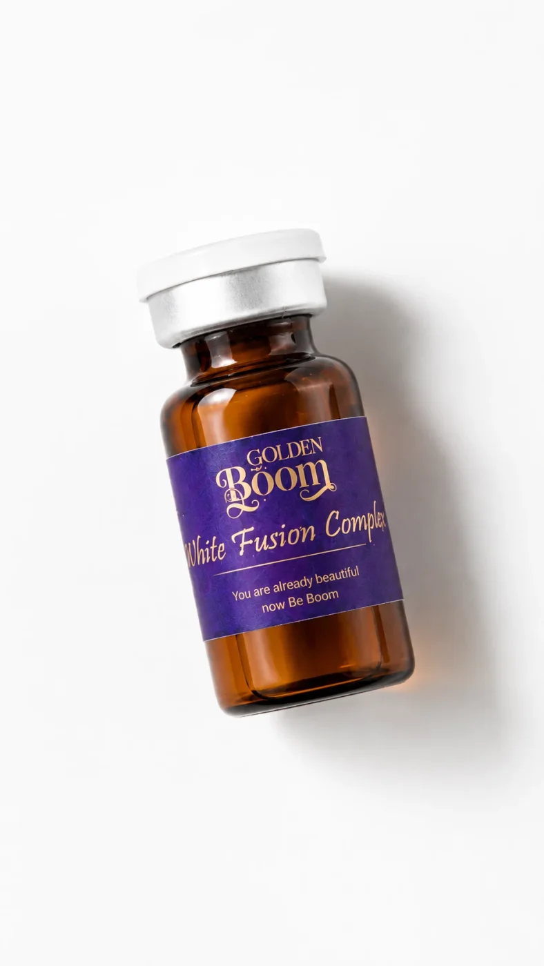 Golden Boom White Fusion Complex vial, top view